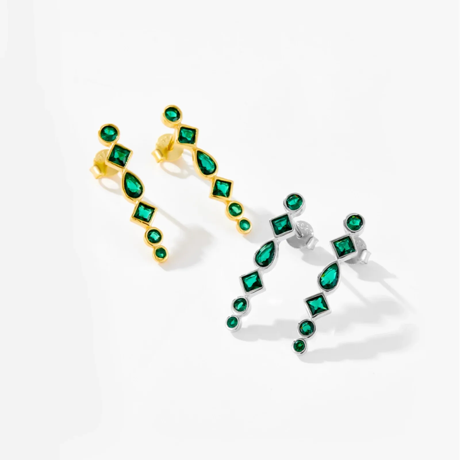 ANDYWEN 925 сребърни зелени циркониеви висящи обеци