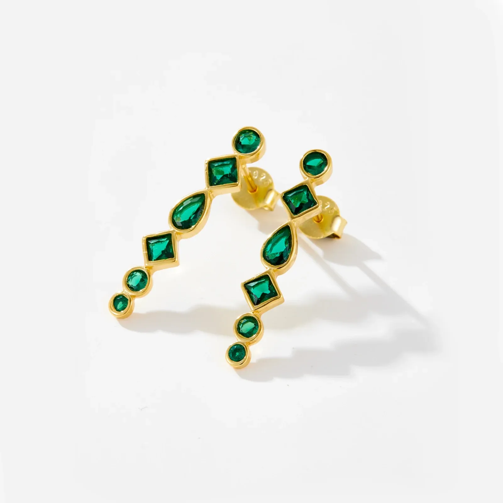 ANDYWEN 925 сребърни зелени циркониеви висящи обеци