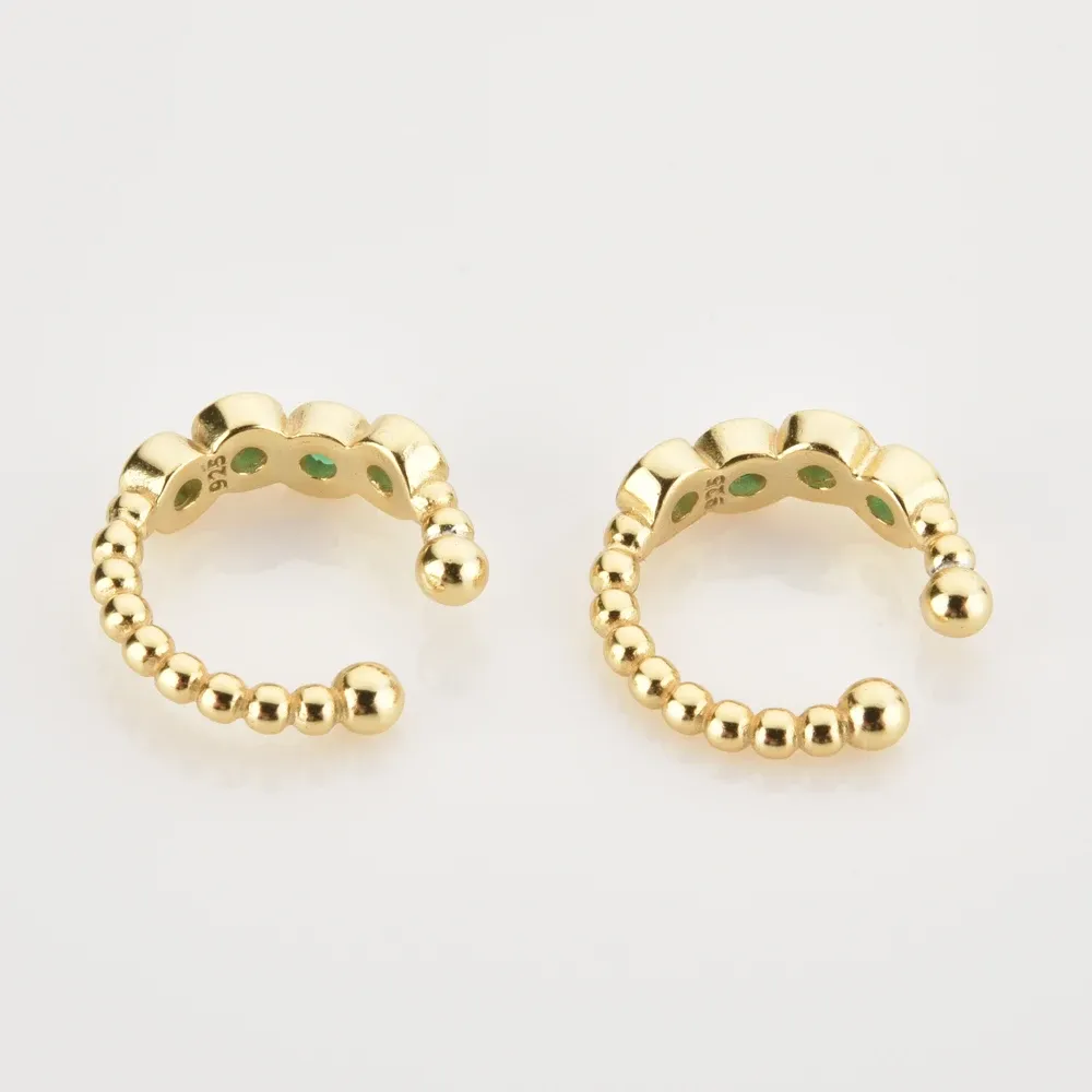 Сребърна клип-обеца с зелен циркон и елегантен воден силует