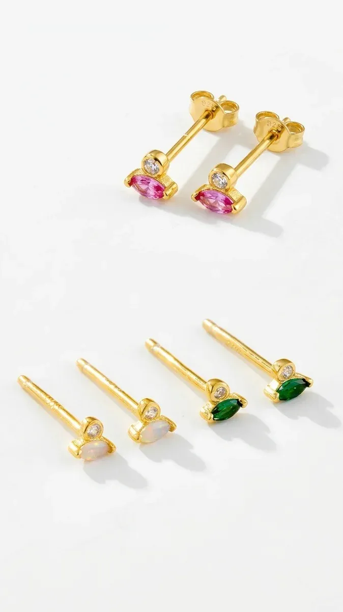 Мини обеци око с опал и камък