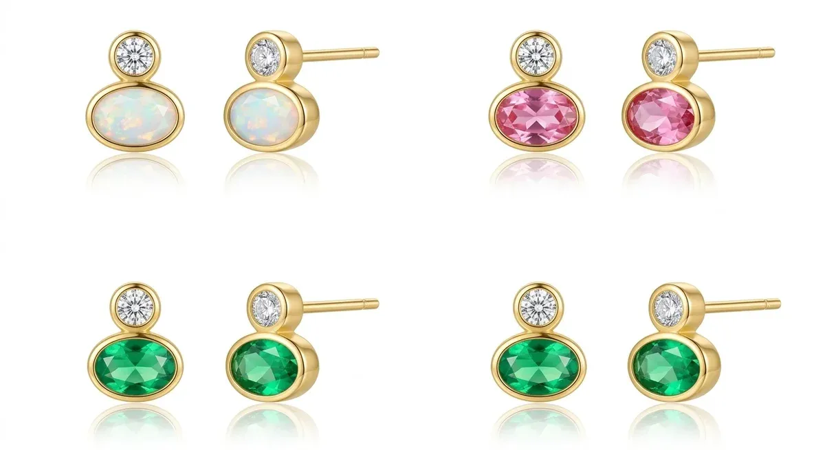 Мини златисти обеци с опал и камък