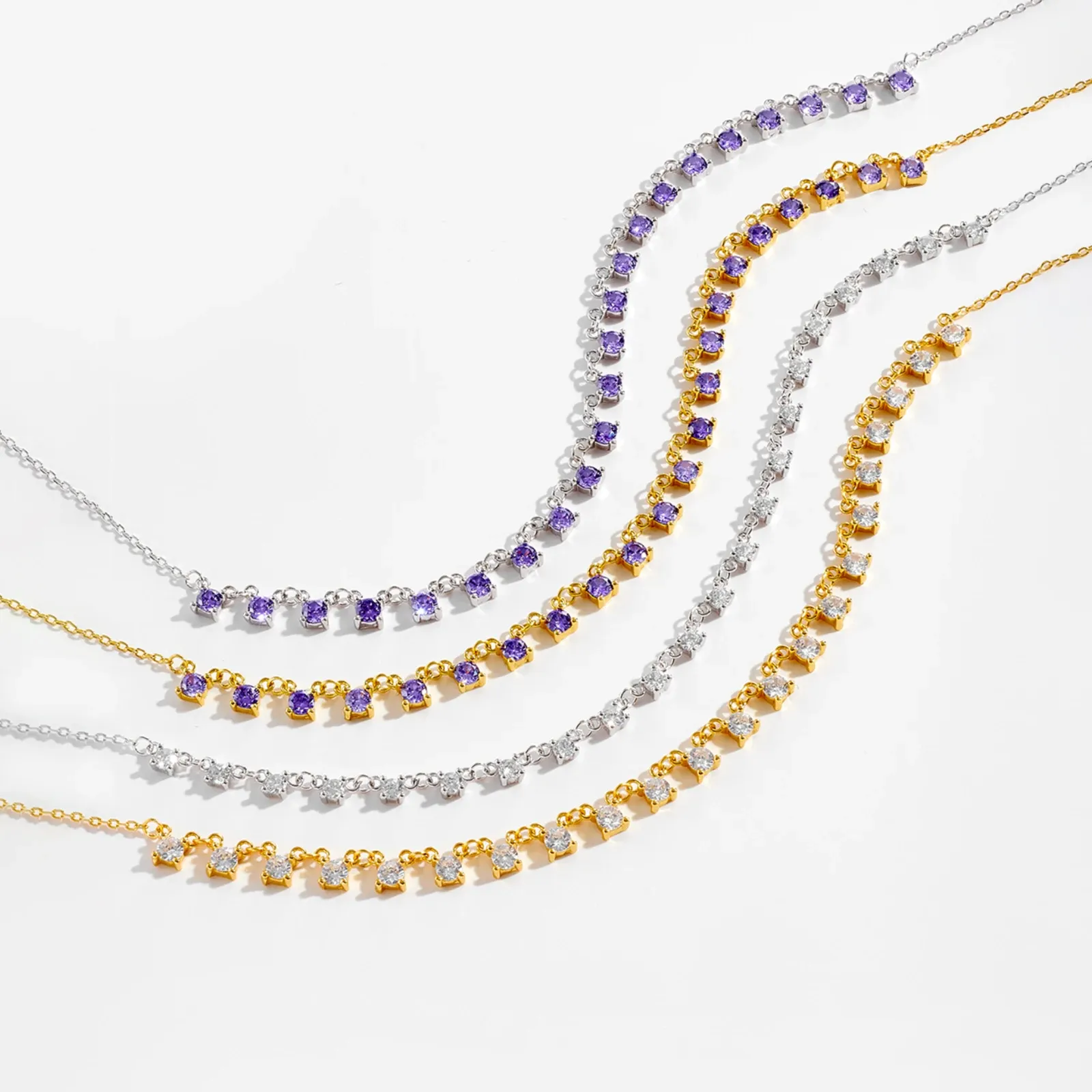 ANDYWEN 925 сребърно чокър колие с кръгъл циркон и регулируема верижка