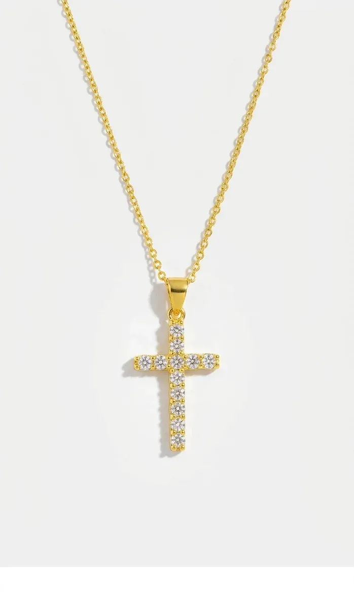 Сребърно златисто колие с кръст и циркони