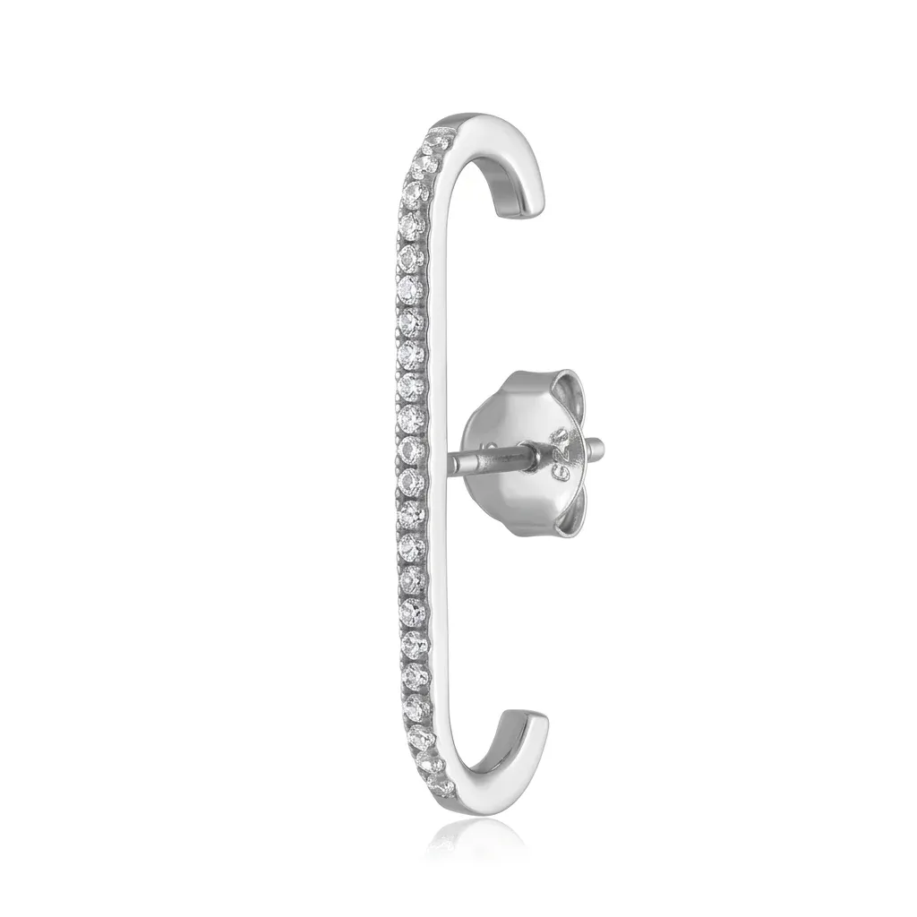 Сребърна обеца с циркони и златист акцент