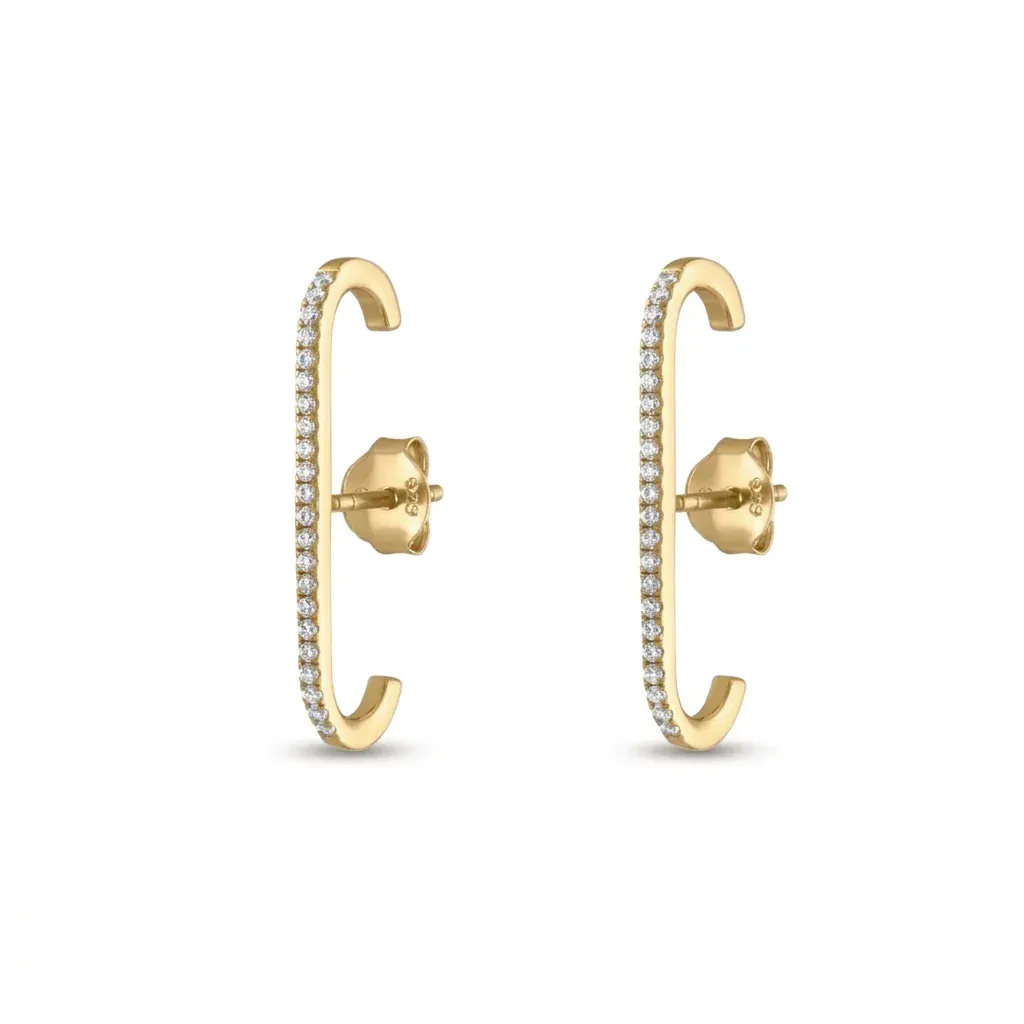 Геометрични обеци с циркон и златист акцент