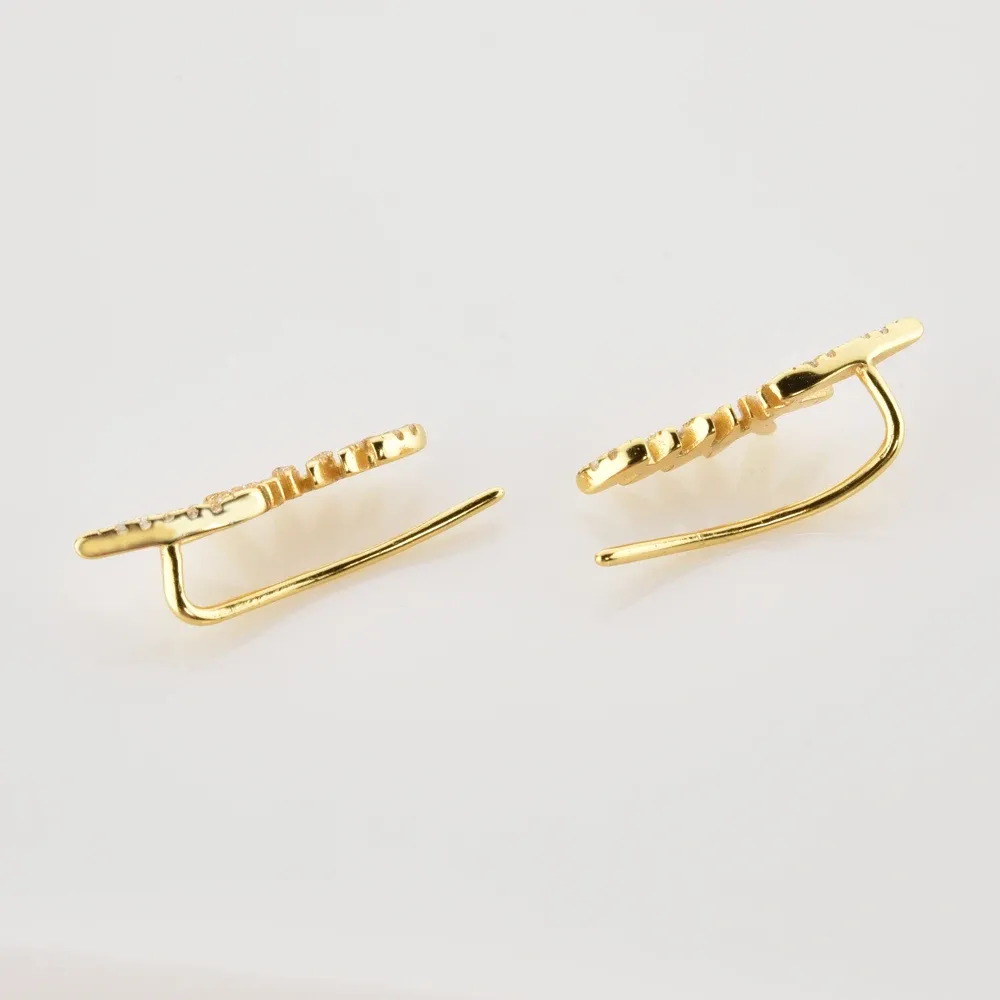 Фини сребърни обеци тип „катерещи“ с циркон и винтов гръб