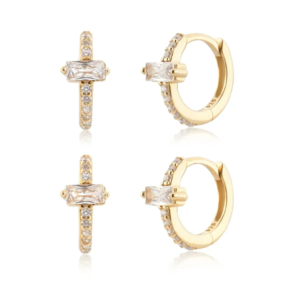 עגילי חישוק מיני כסף וזהב זירקון