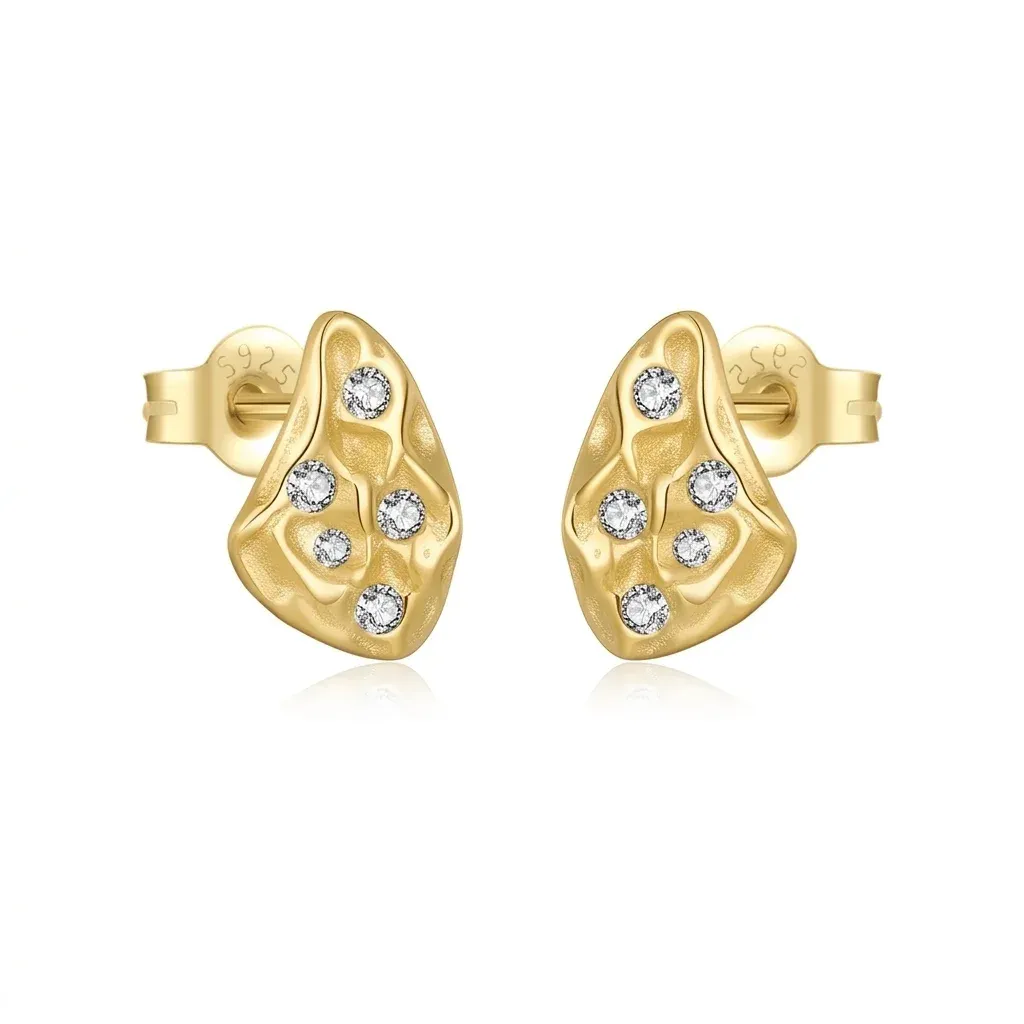 Златисти асиметрични обеци с циркони