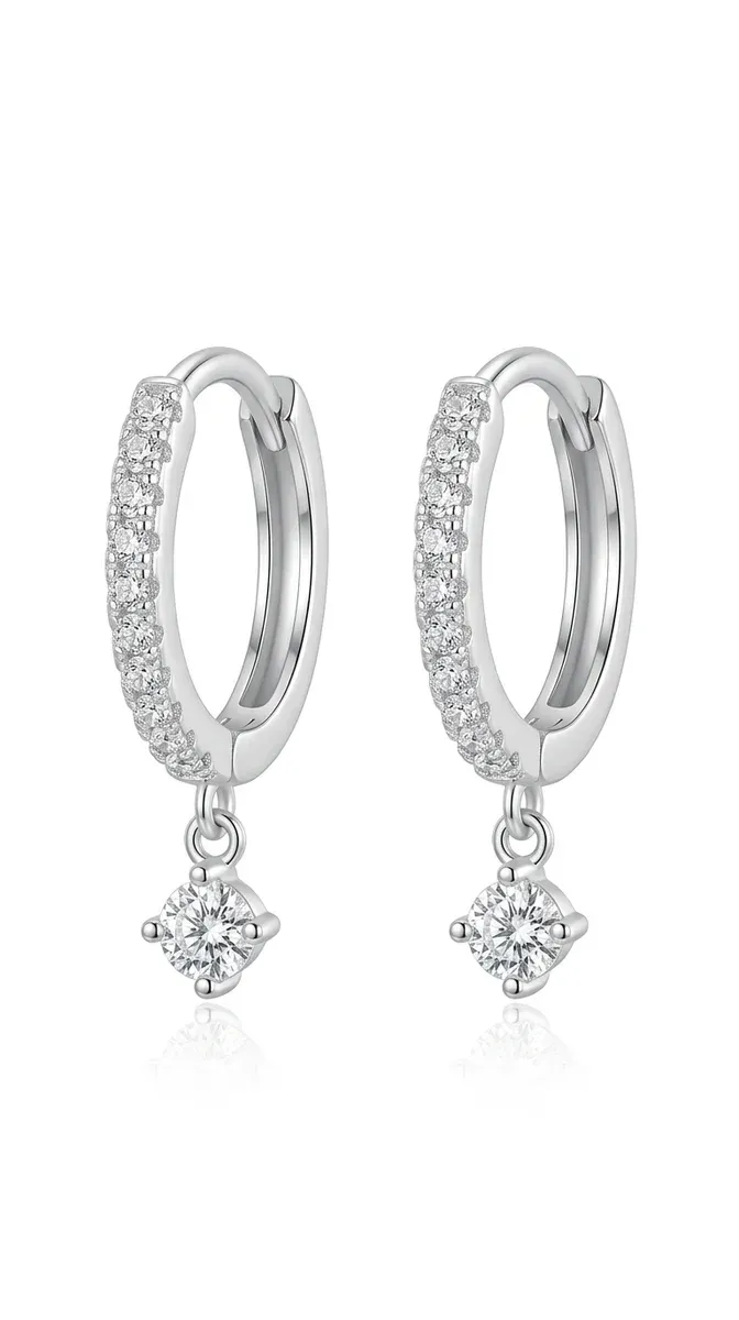 Сребърни обеци халки с висящ циркон