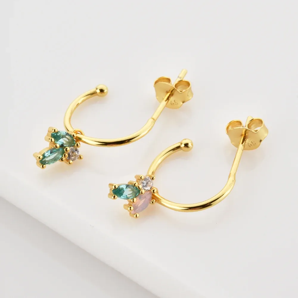 ANDYWEN 925 сребърни обеци с винтов гръб и трицветни цирконии