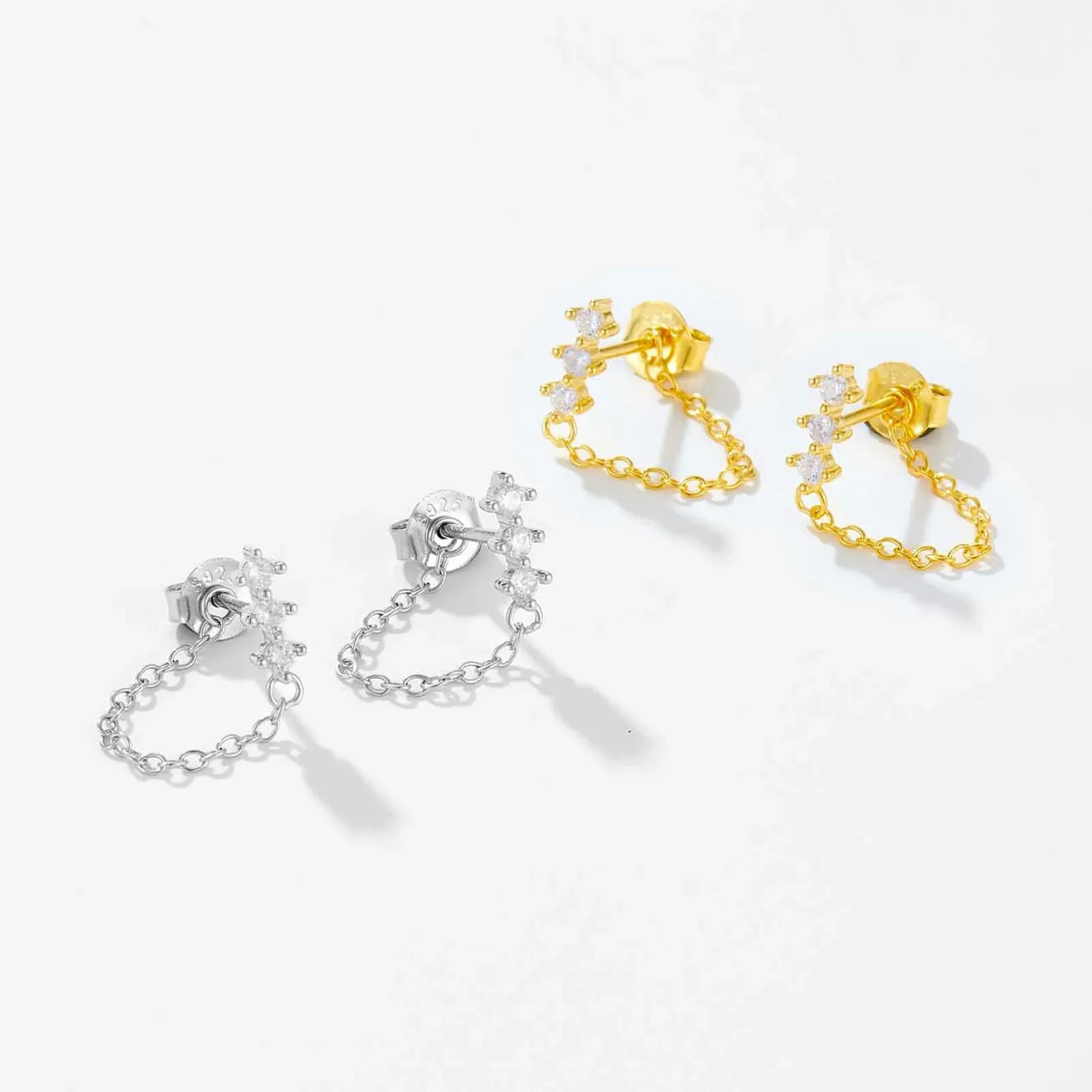 ANDYWEN 925 сребърни златисти обеци с винтов гръб и циркон