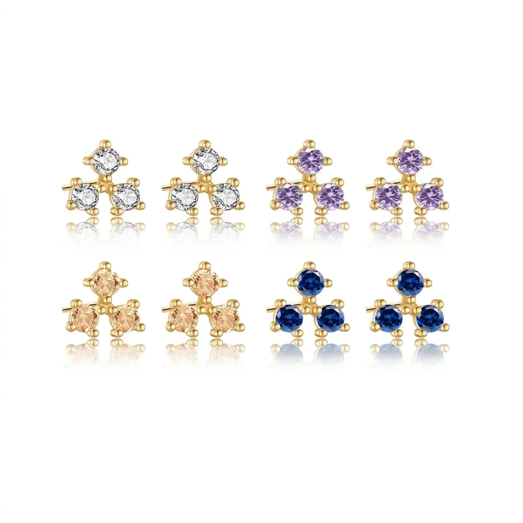 Сребърни обеци с три цветни циркония