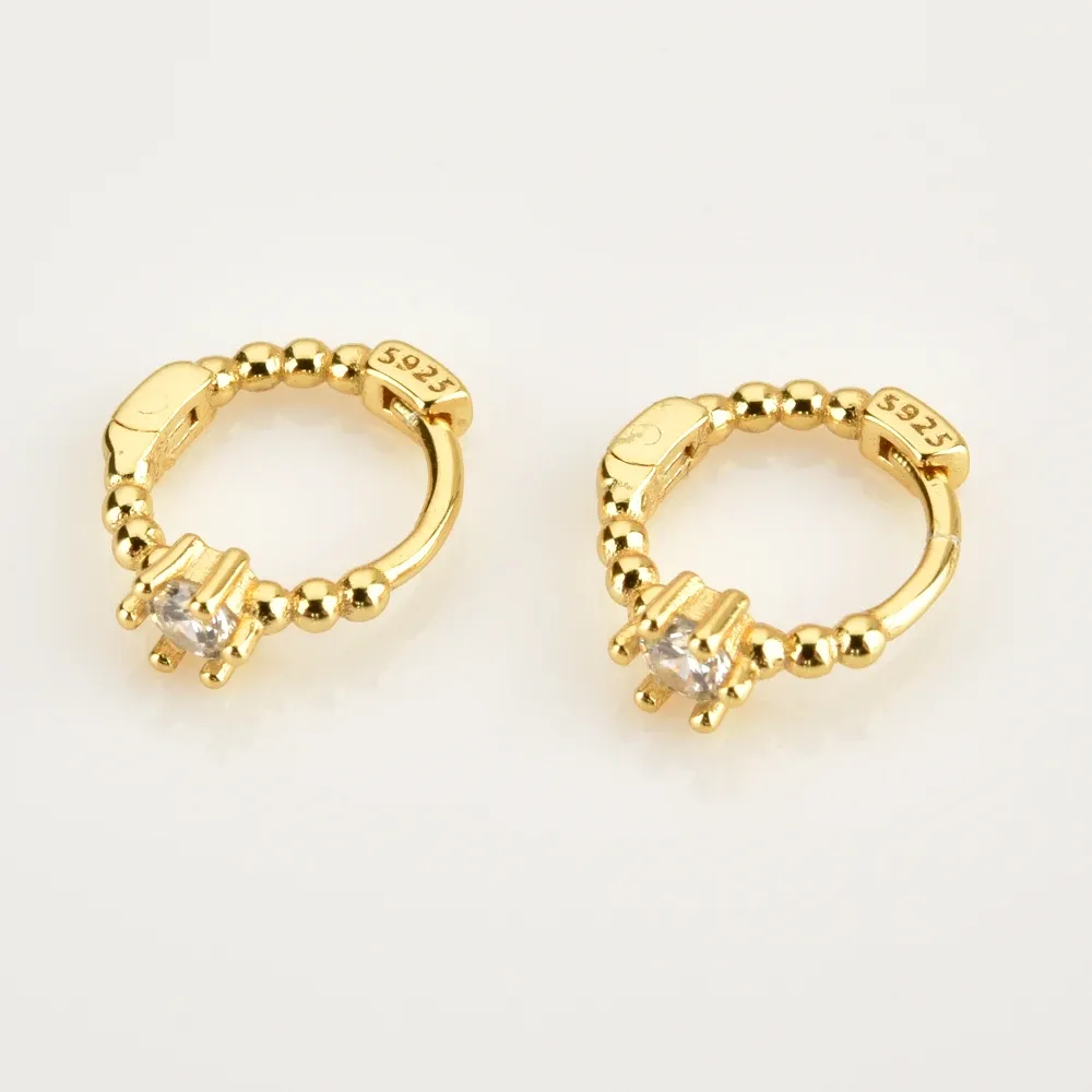 ANDYWEN 925 златисти хъги обеци с 7 мм циркон