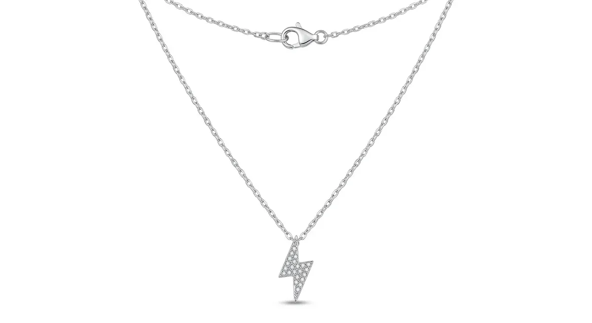 Сребърно колие с висулка мълния и циркони