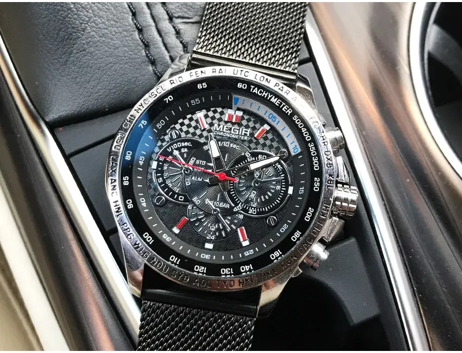 Мъжки кварцов часовник MEGIR MS1010 с мрежеста верижка и декоративен хронограф