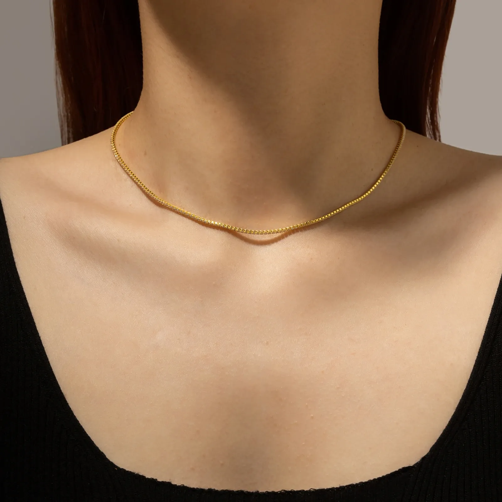 Луксозно сребърно чокър колие с кръгъл циркон ANDYWEN