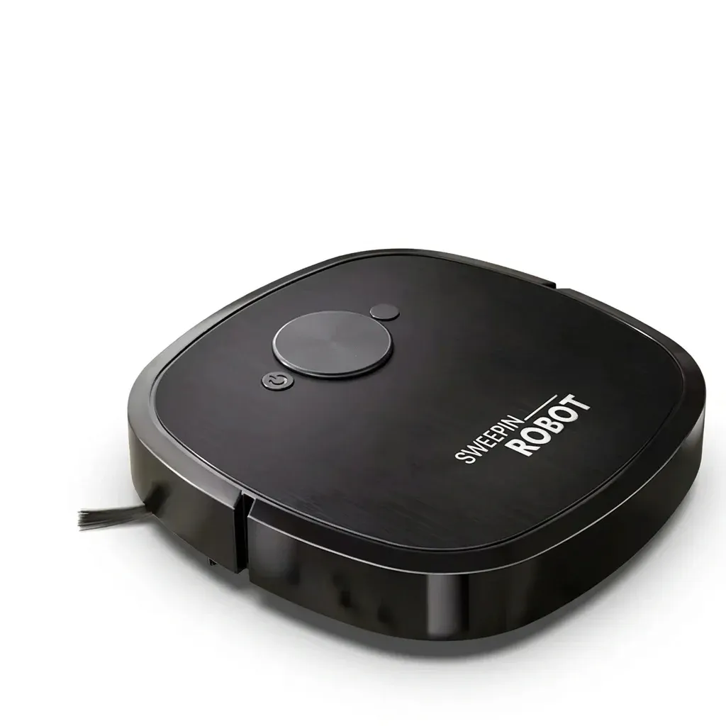 Компактен черен робот прахосмукачка 3-в-1