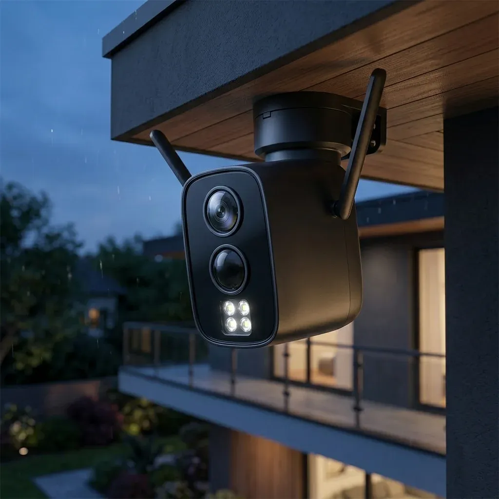 Черна Wi‑Fi PTZ камера на фасада