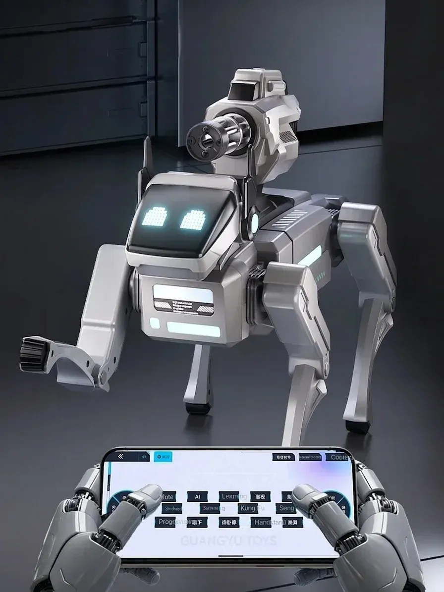 Робот-куче с дистанционно на бял фон