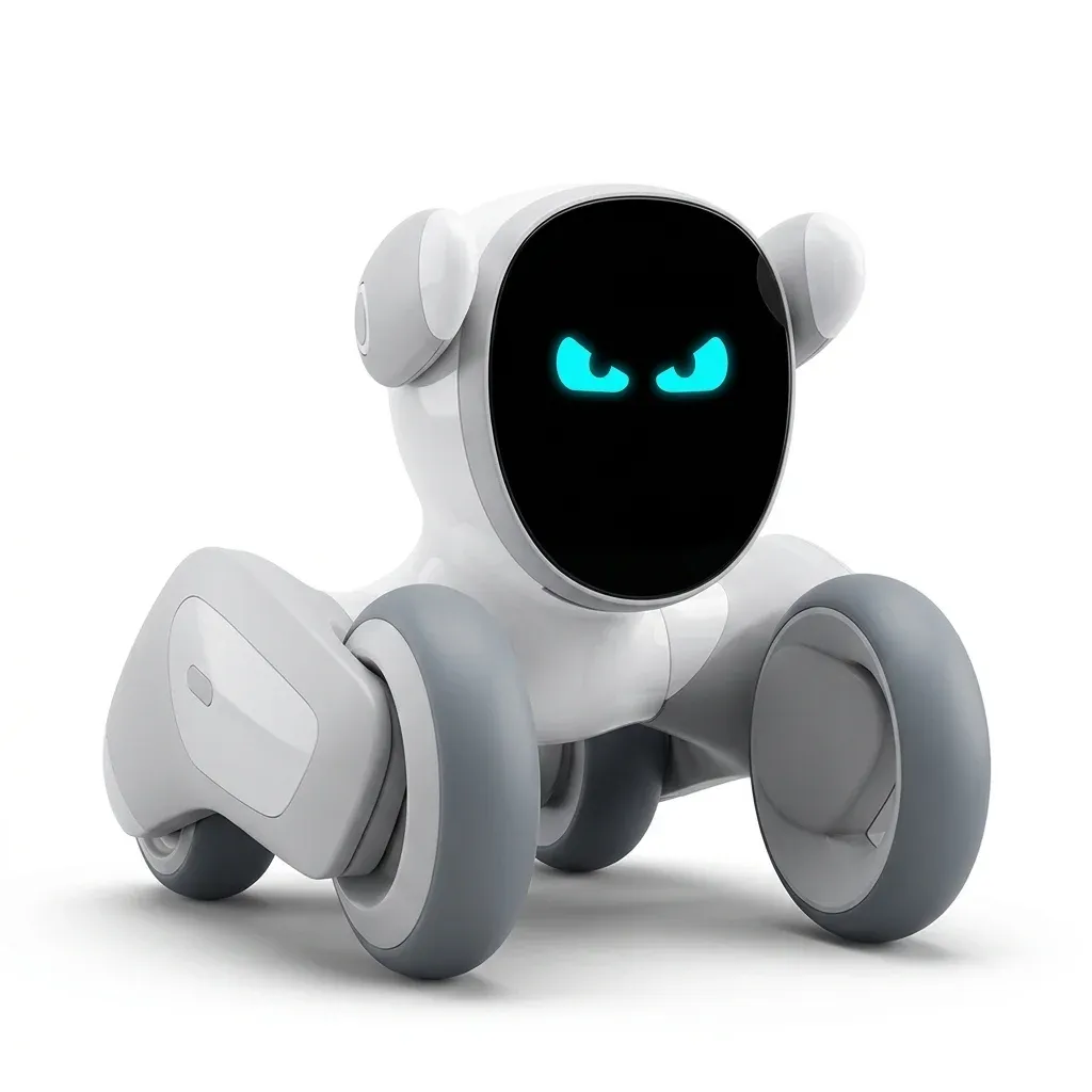 Интелигентен бял AI робот-компаньон с колела