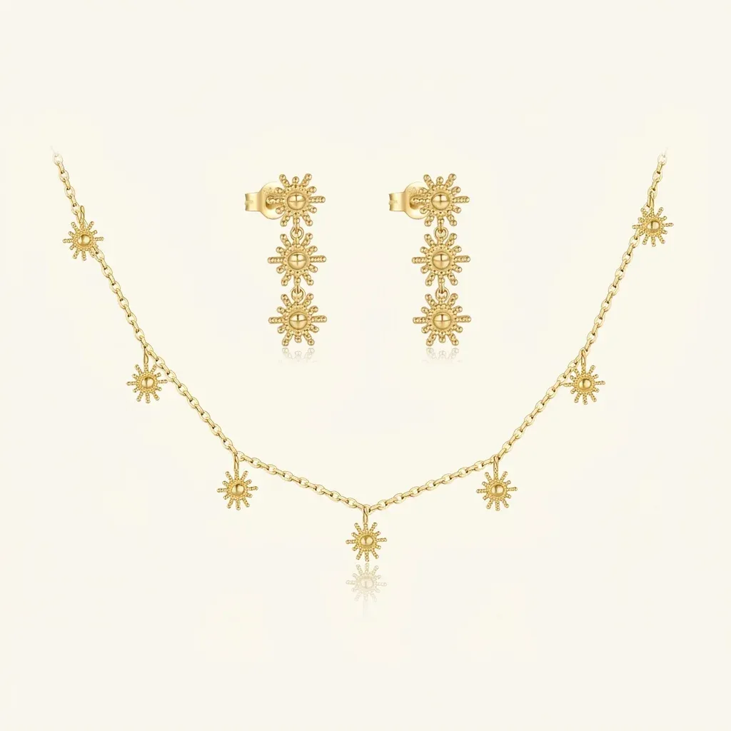 Златист комплект бижута със слънчогледи