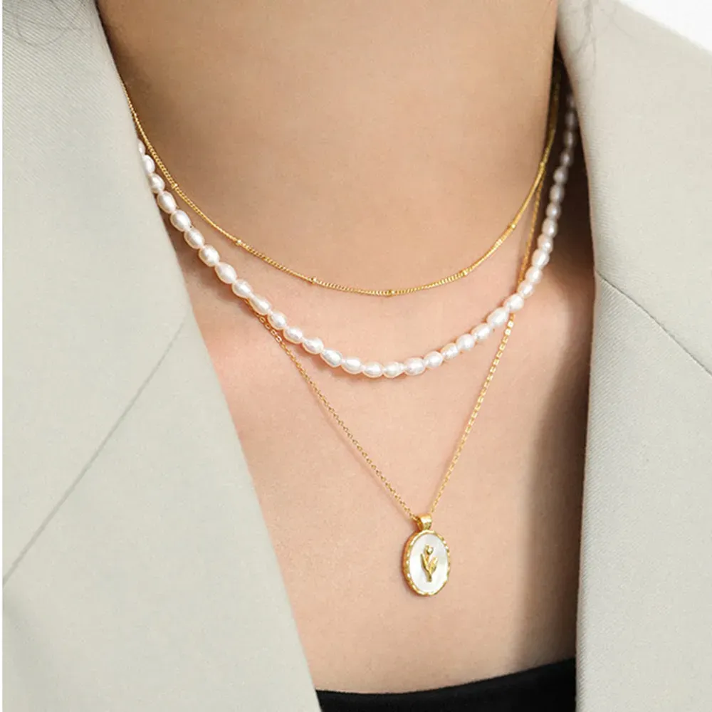 Фино чокър колие от 925 сребро с перла и кръгъл акцент ANDYWEN