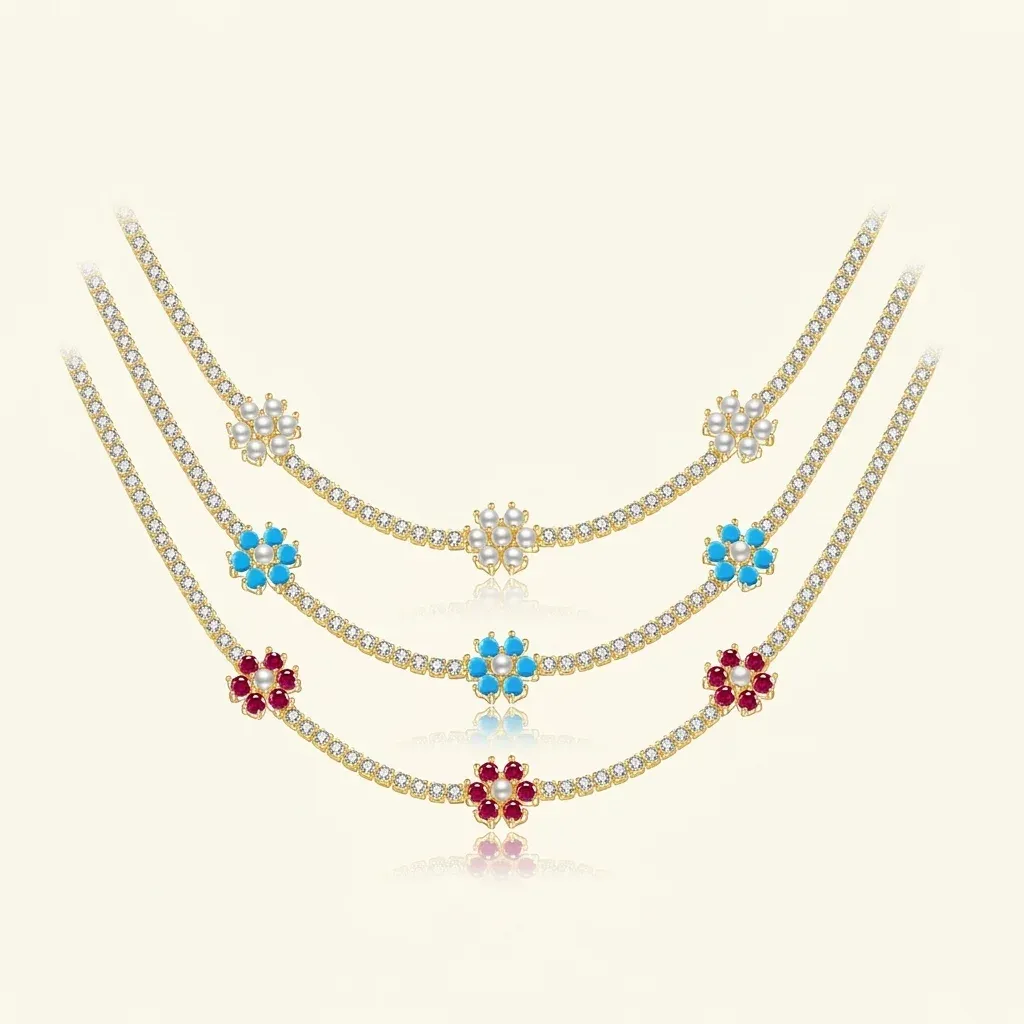 Фино златисто чокър колие с цветя