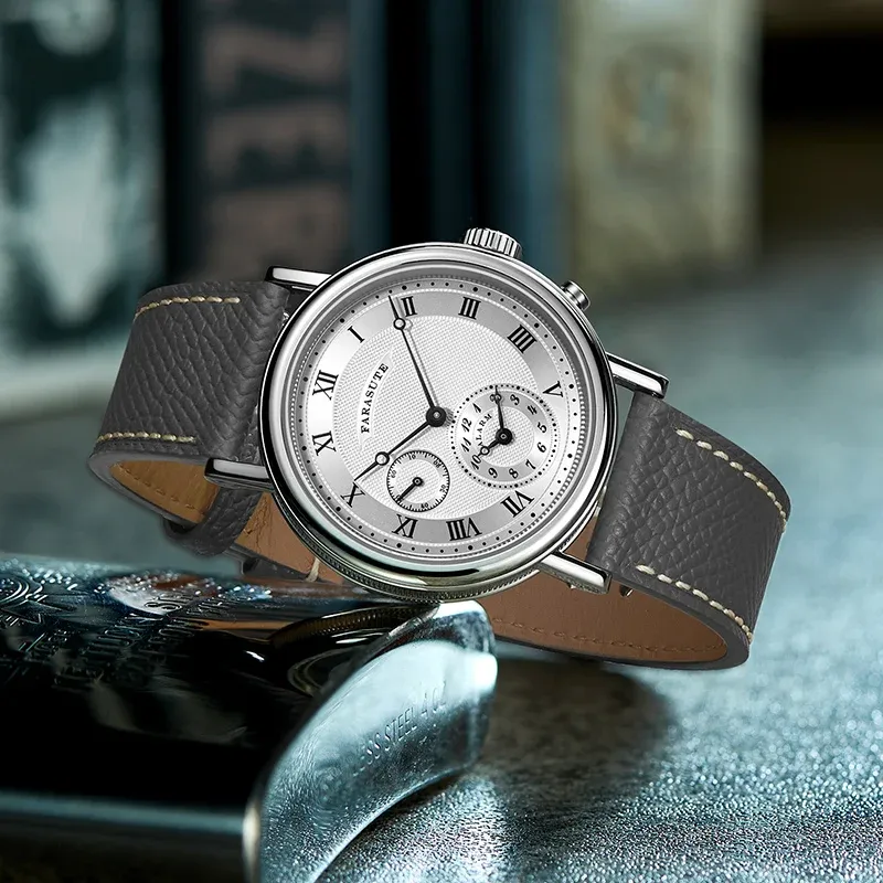 FARASUTE ретро мъжки кварцов часовник с аларма и сапфирено стъкло