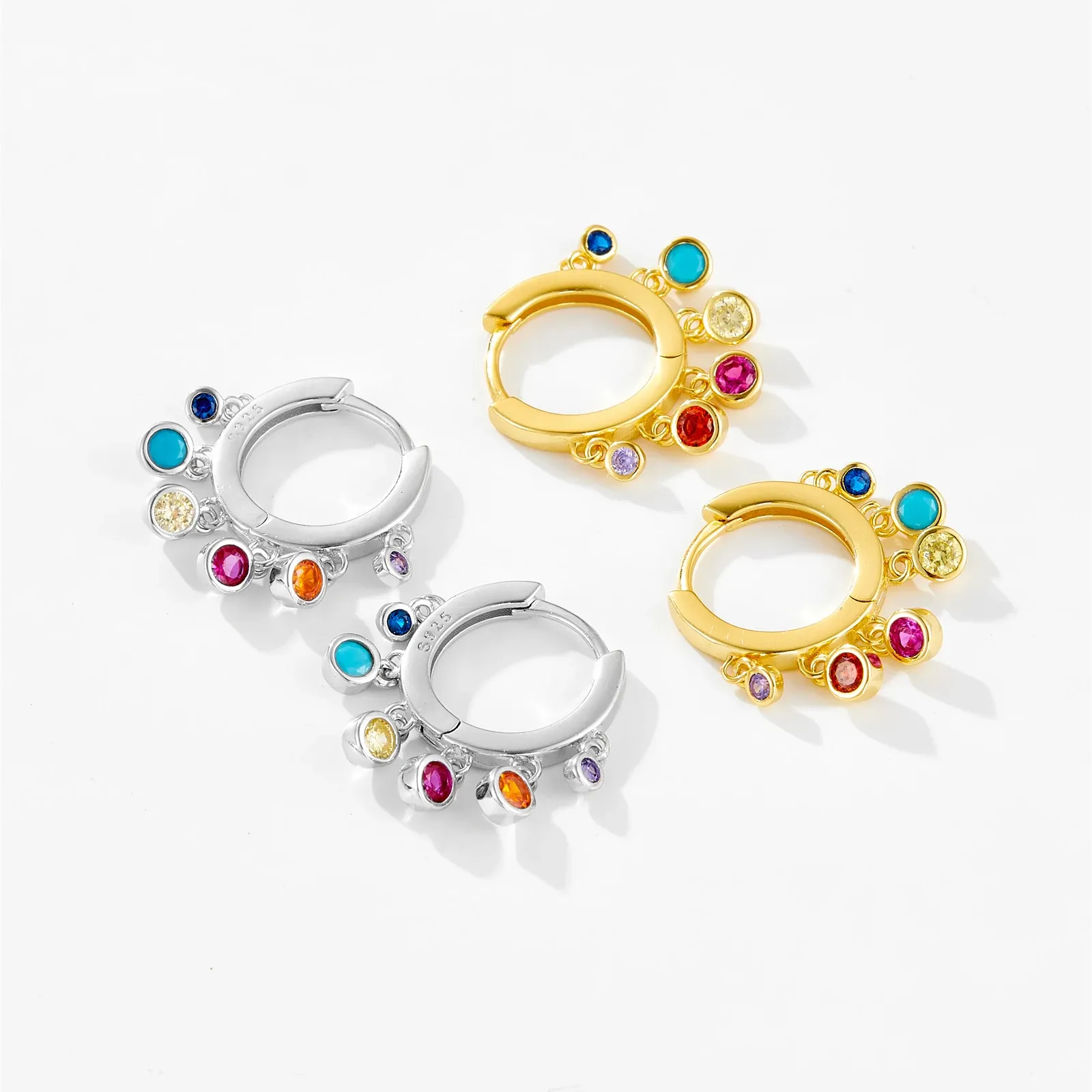 Сребърни обеци с 9,5 мм цветен циркон и закопчаване тип lock