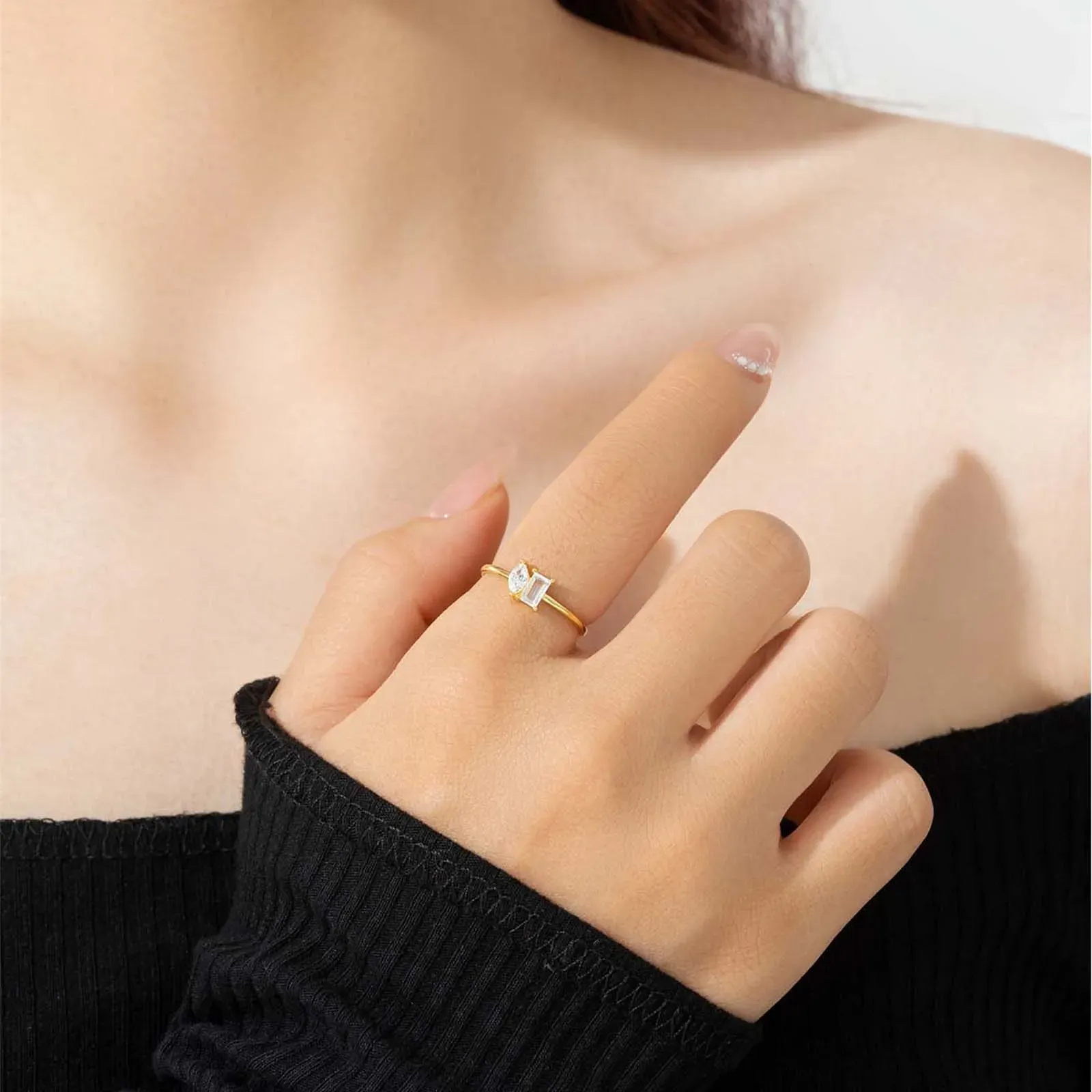 Фин сребърен пръстен с квадратен циркон ANDYWEN