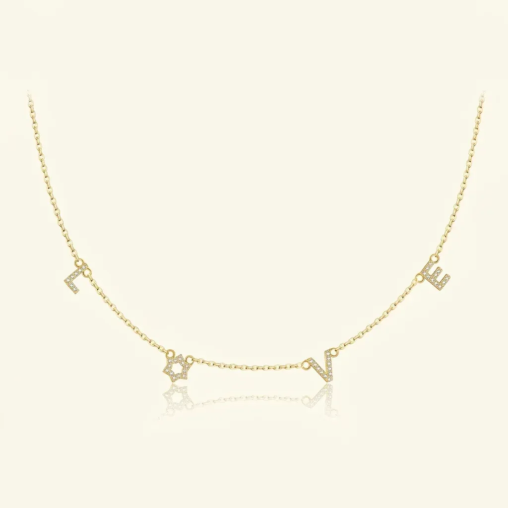 Фино златисто колие LOVE със звезда