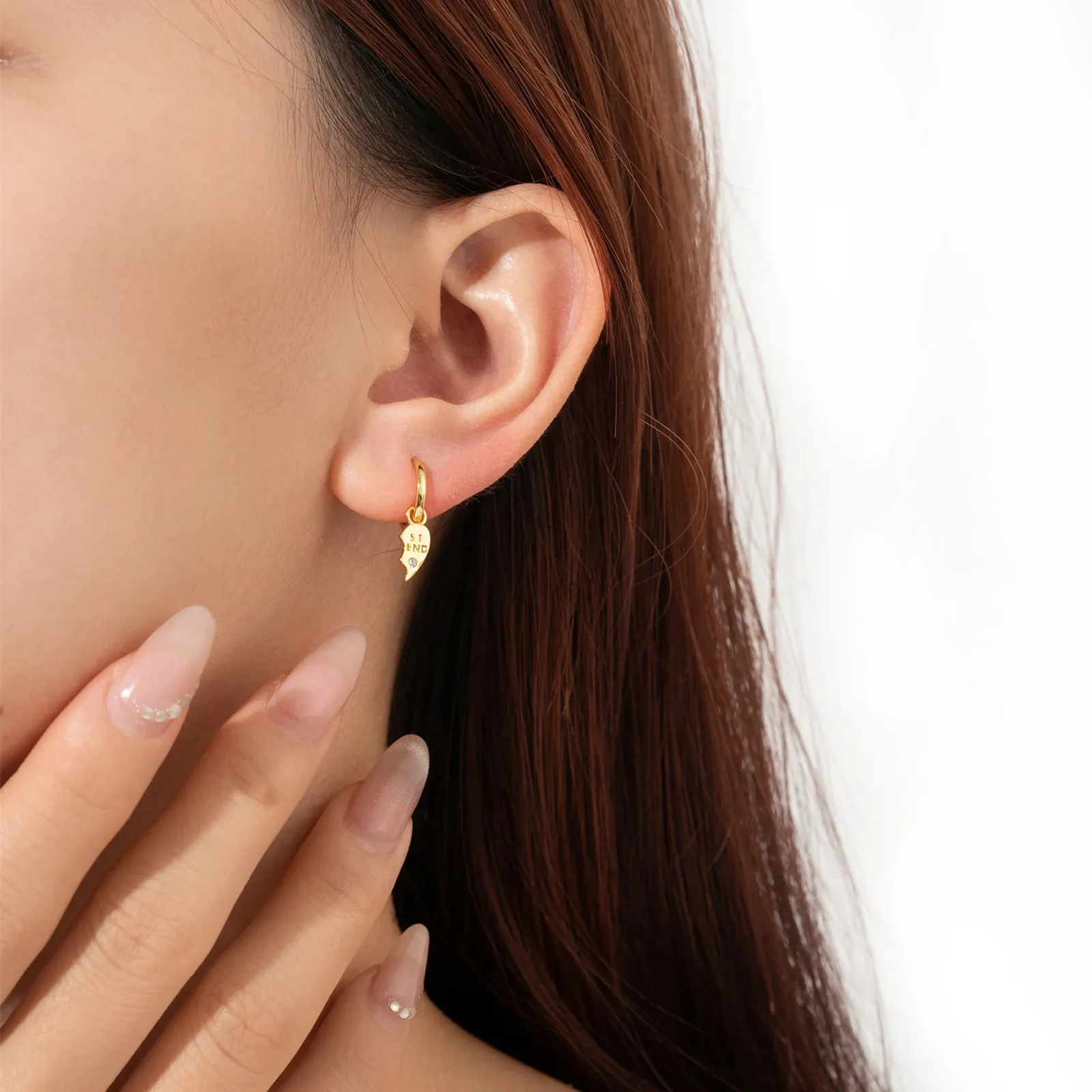 ANDYWEN 925 сребърни висящи обеци с двойно сърце и CZ