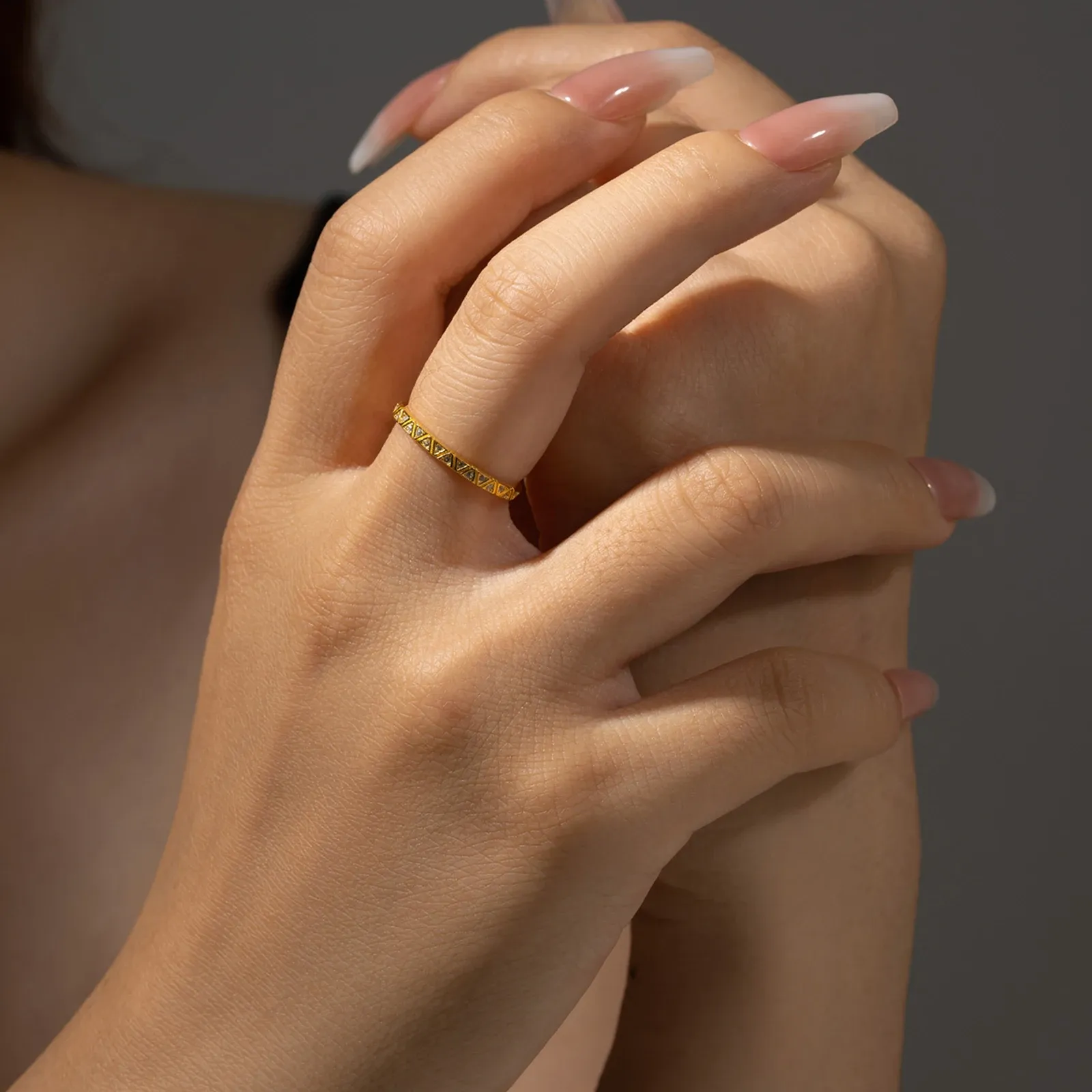 ANDYWEN 925 сребърен пръстен с прозрачен циркон и фин профил