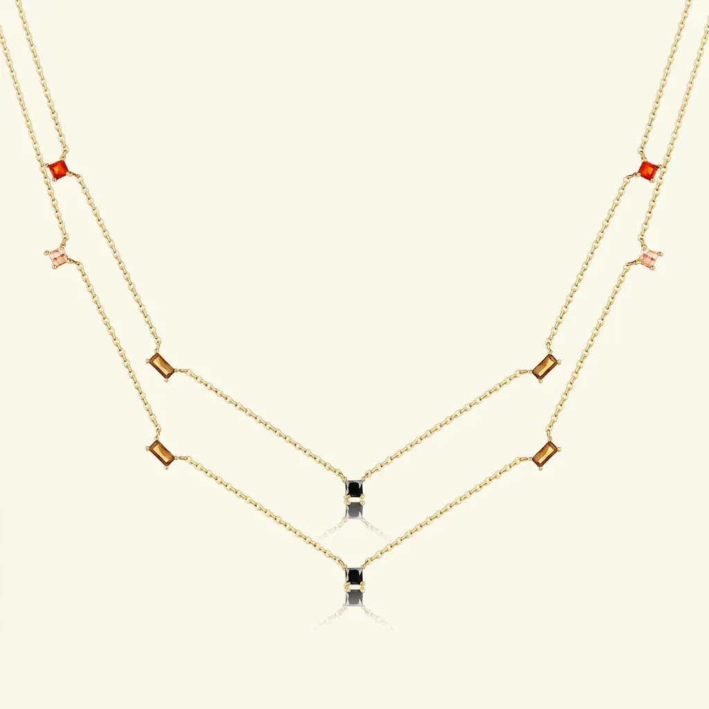 Златисто двупластово колие с цветни висулки