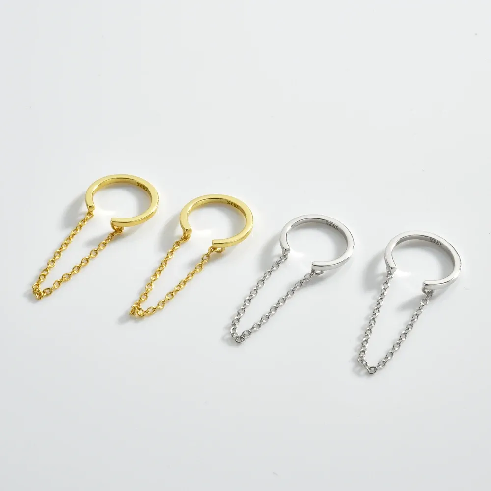 Фина регулируема Ear Cuff обеца от 925 сребро със златист акцент и CZ