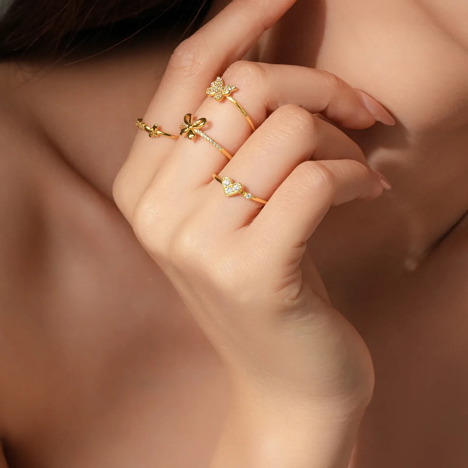 ANDYWEN 925 сребърен пръстен със сърце и циркон