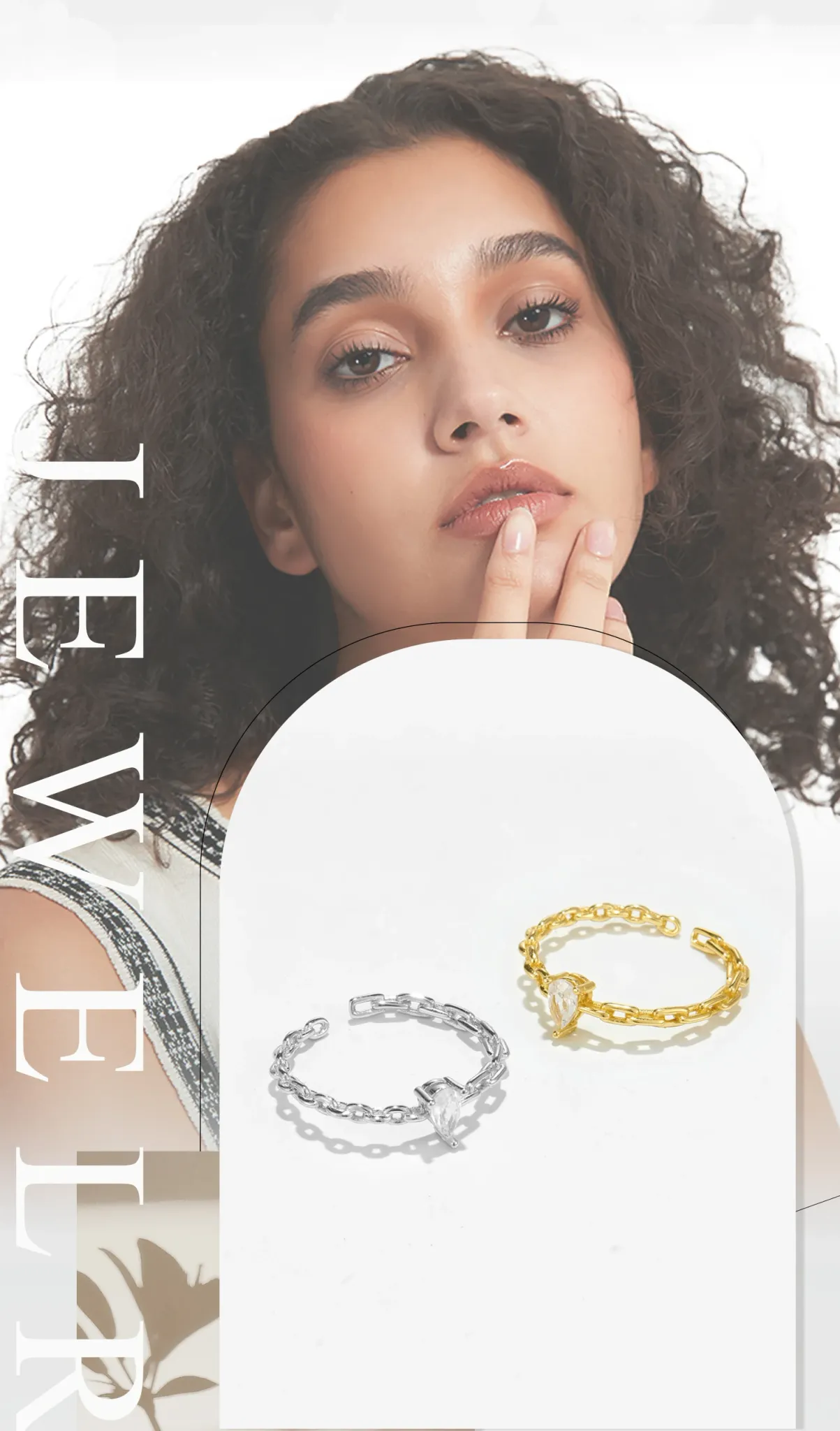 AP 925 сребърен регулируем пръстен с водна капка и циркон