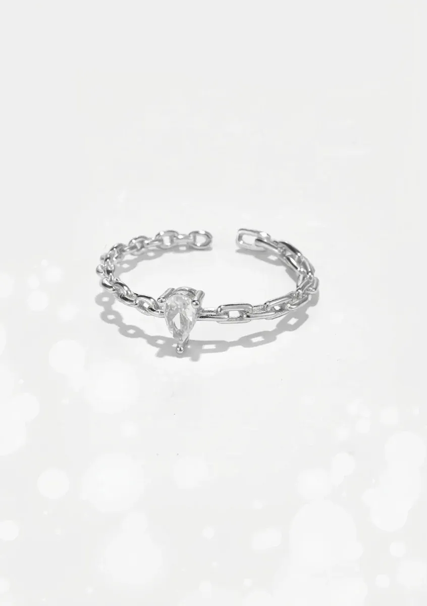 Сребърен регулируем пръстен с циркон капка