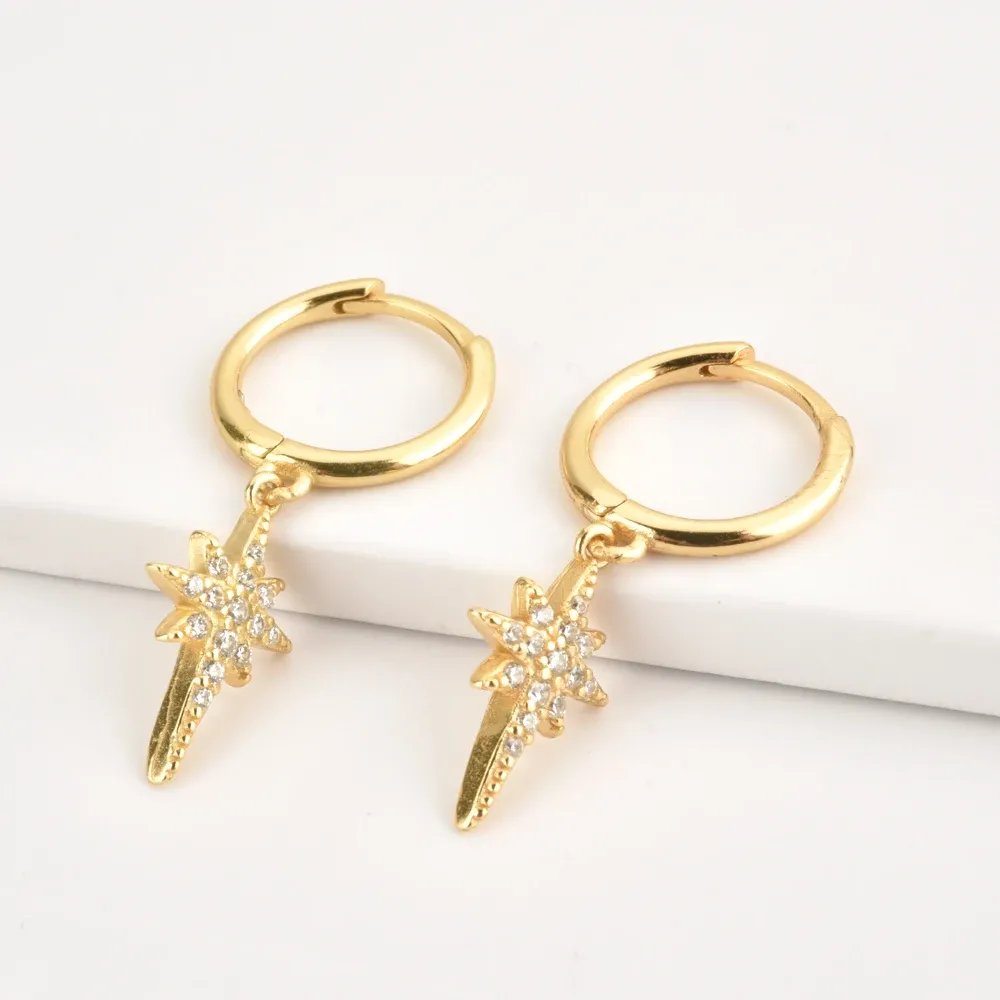 ANDYWEN 925 сребърни висящи обеци с lock мотив и циркон