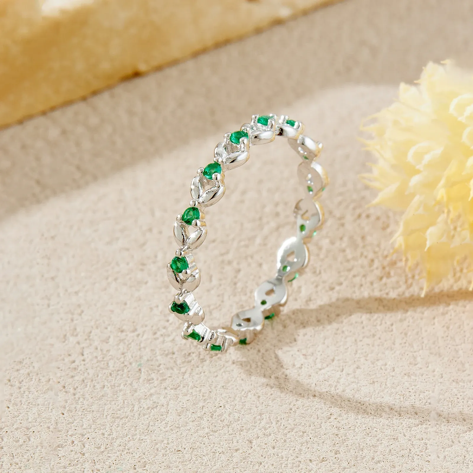 ANDYWEN 925 сребърен ретро пръстен с зелен циркон