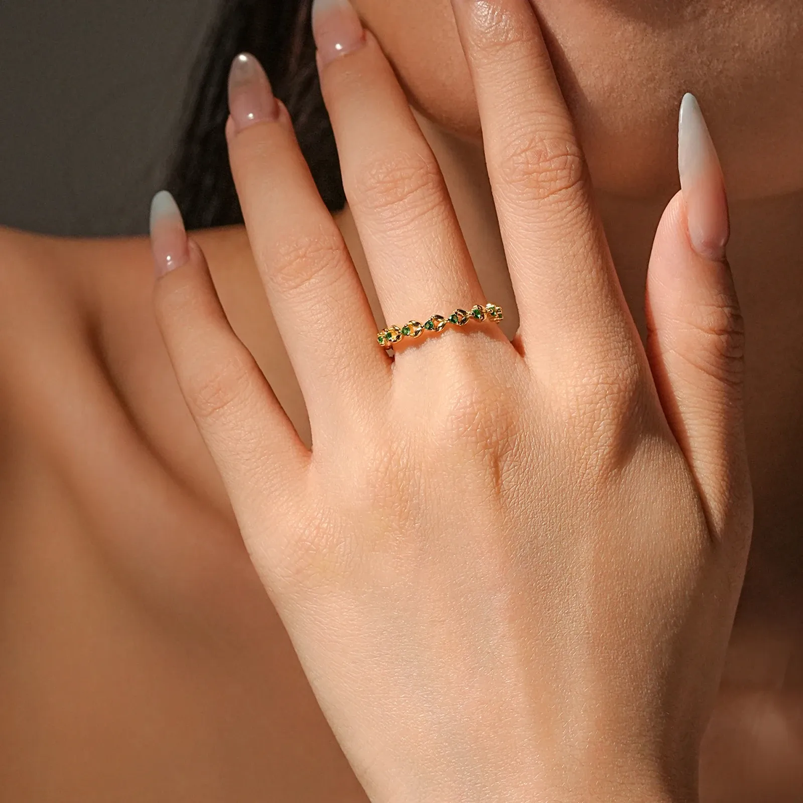 ANDYWEN 925 сребърен ретро пръстен с зелен циркон