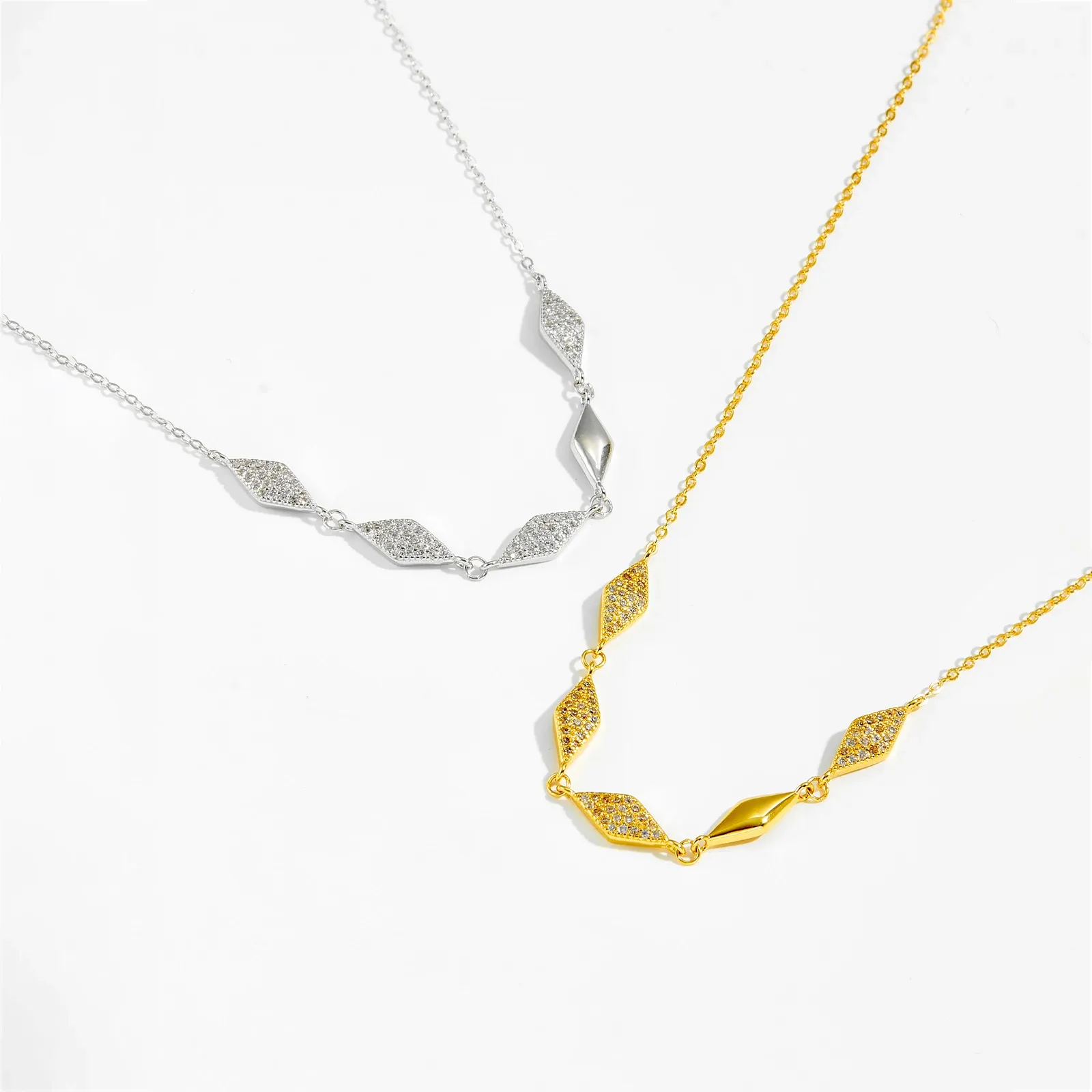 ANDYWEN 925 сребърно чокър колие с ромбовиден циркон и удължена верижка