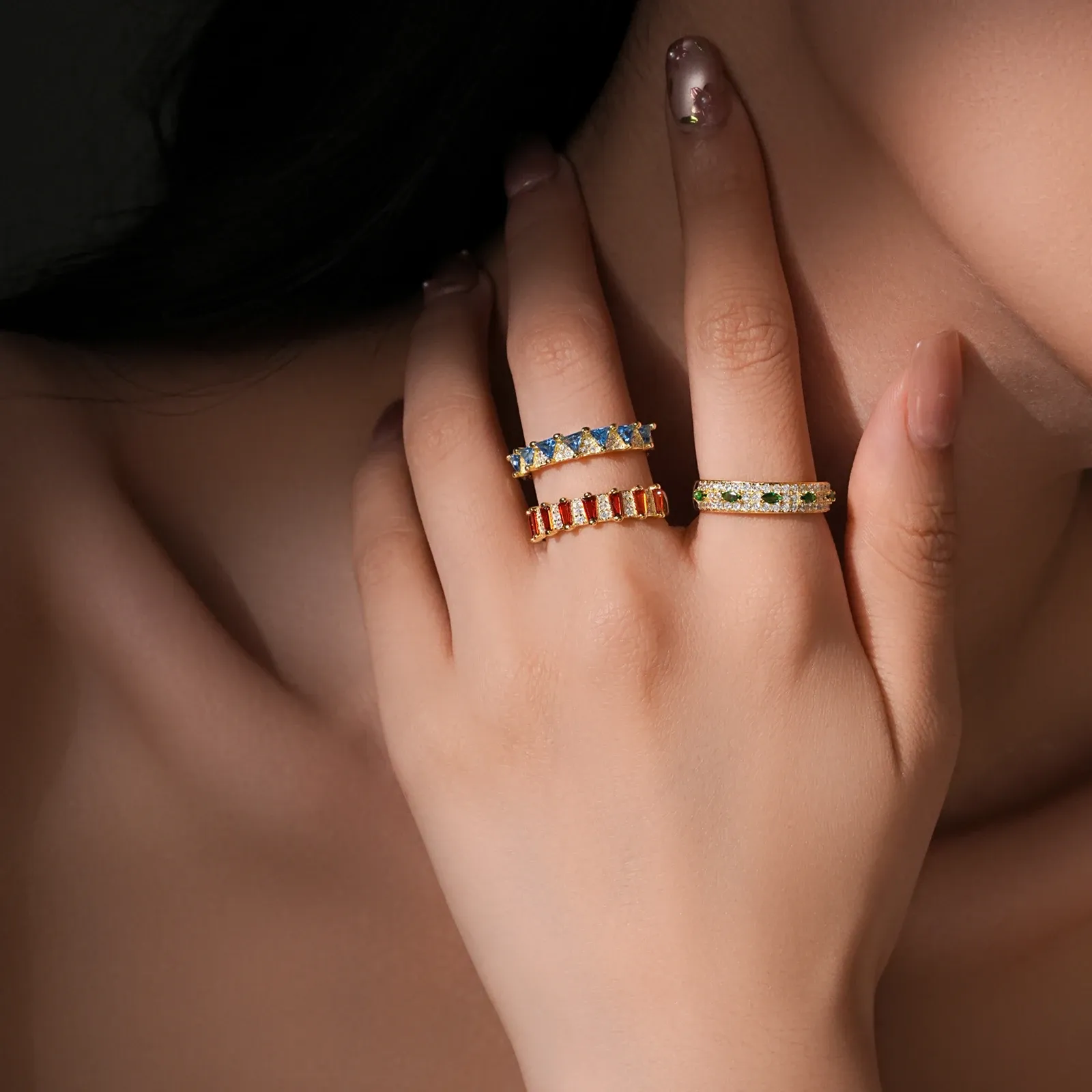 Геометричен пръстен от 925 сребро с многоцветен циркон ANDYWEN