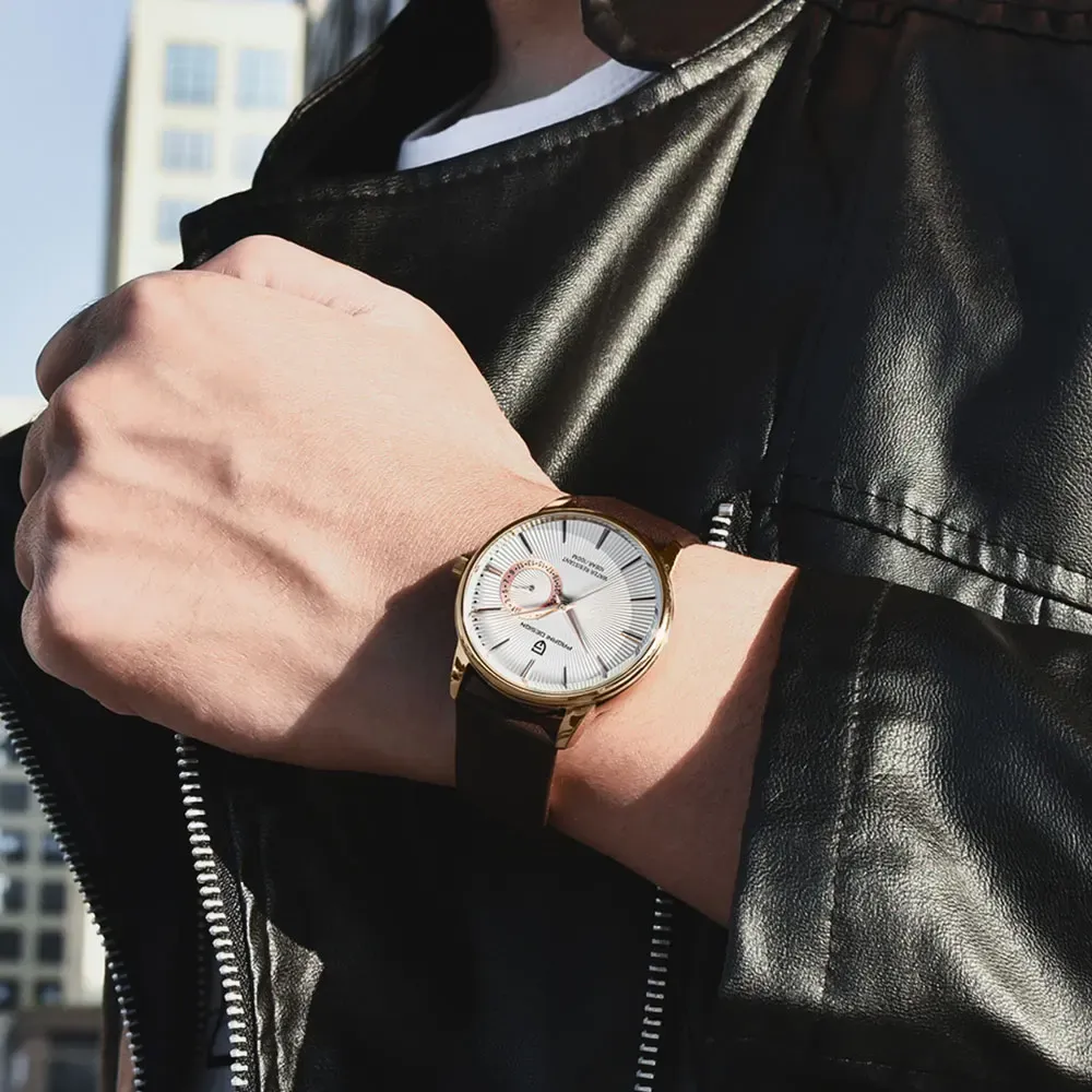 PAGANI DESIGN PD-1654 мъжки кварцов часовник със сапфир и кожа