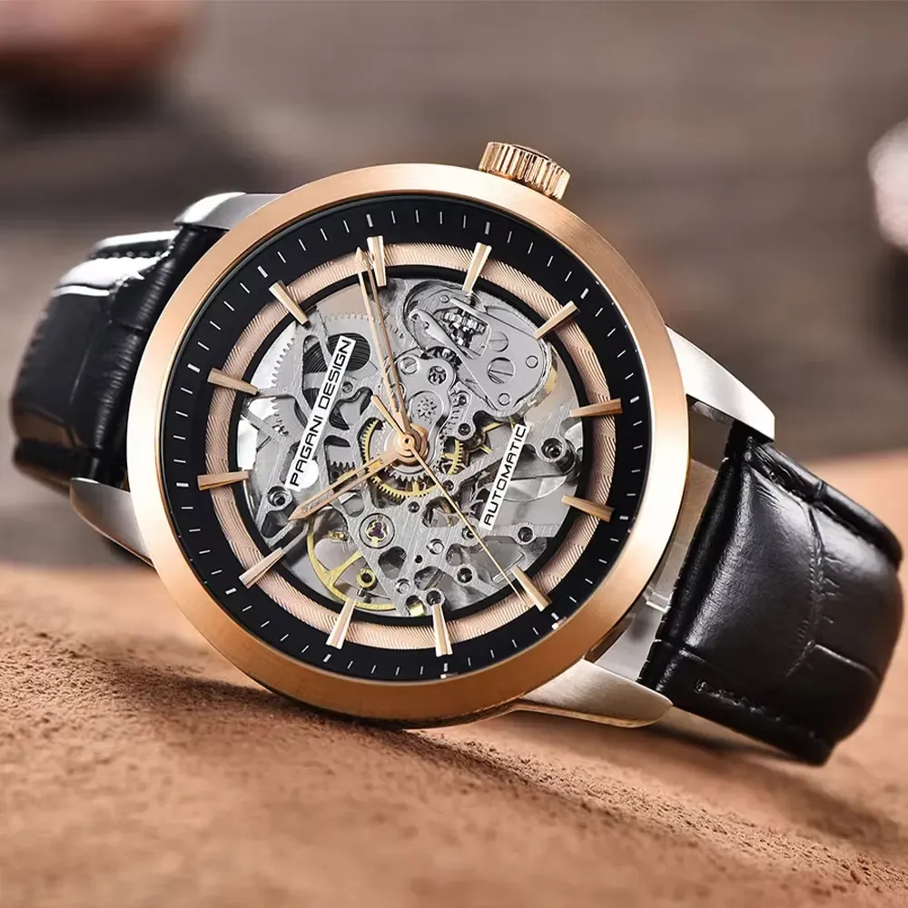 PAGANI DESIGN Hollow Men автоматичен часовник със сапфир и кожа