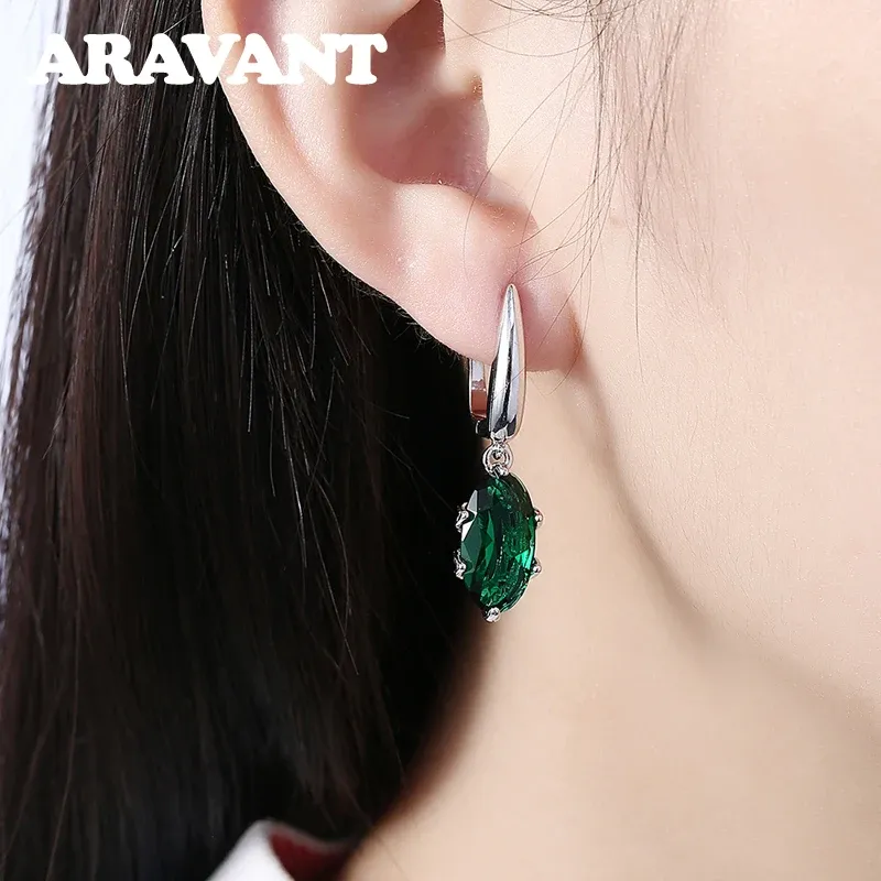 Сребърни овални обеци със зелен циркон Aravant