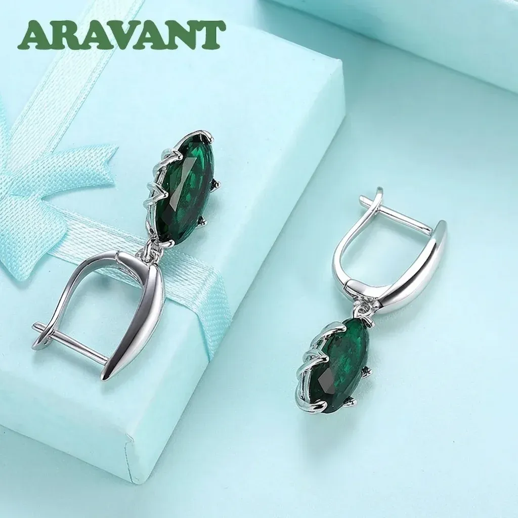 Сребърни обеци със зелен овален циркон