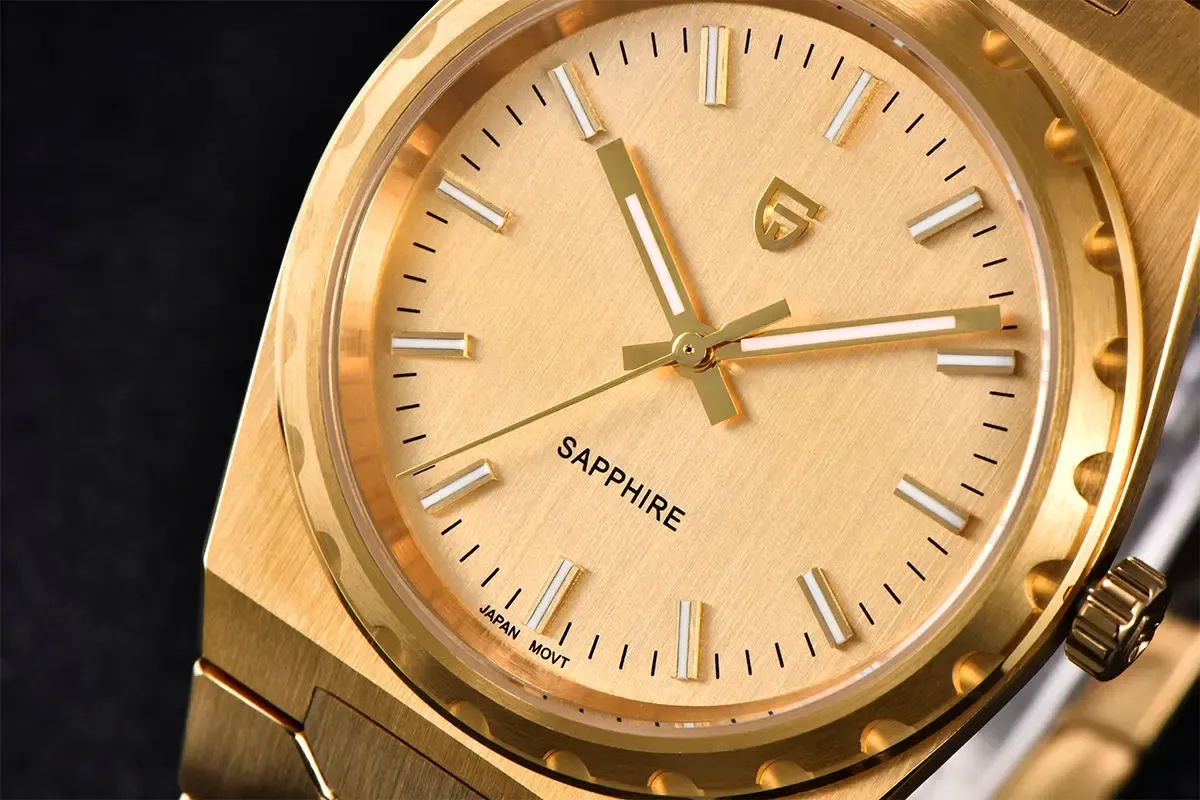 Тънък мъжки кварцов часовник с сапфир и 10 Bar