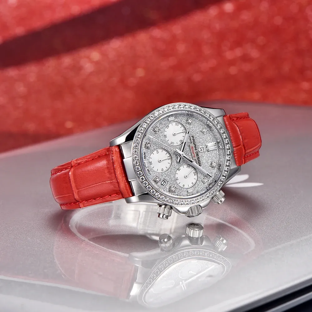 Дамски кварцов часовник AP с календар, сапфирено стъкло и кожа