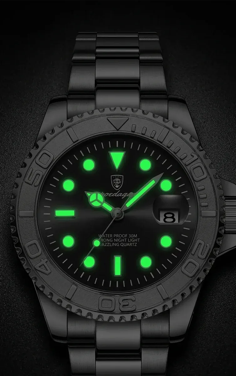 Мъжки черен часовник POEDAGAR със стоманена верижка